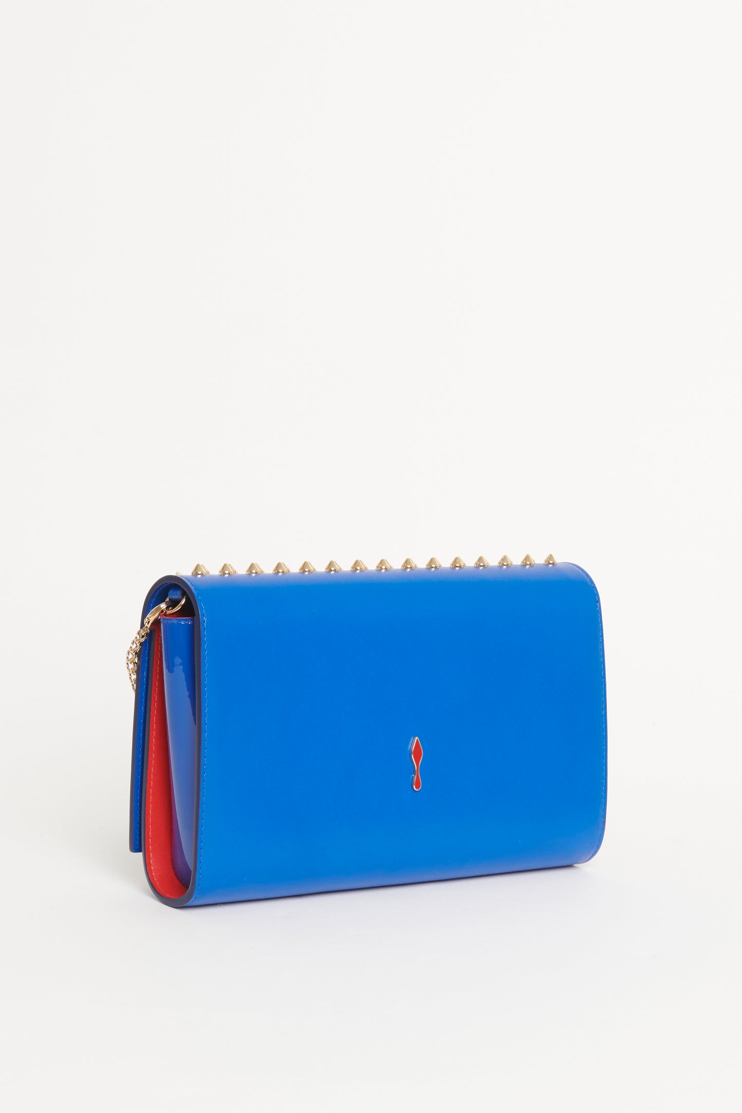 Electric Blue Leather Preowned Paloma Spike Clutch Bag With Chain