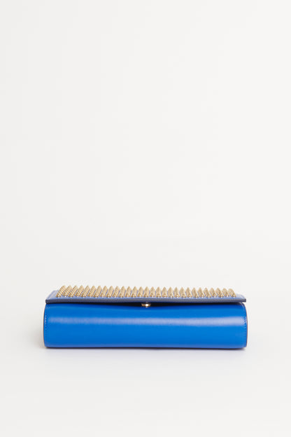 Electric Blue Leather Preowned Paloma Spike Clutch Bag With Chain