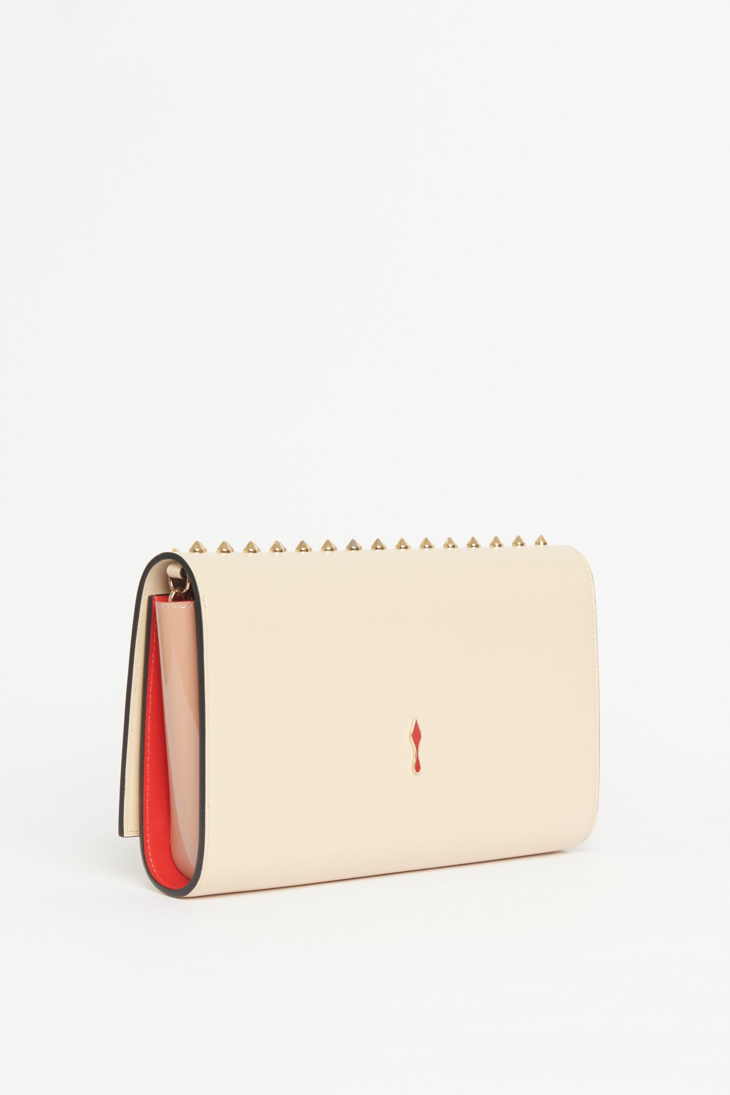 Nude Leather Preowned Paloma Spike Clutch Bag With Chain