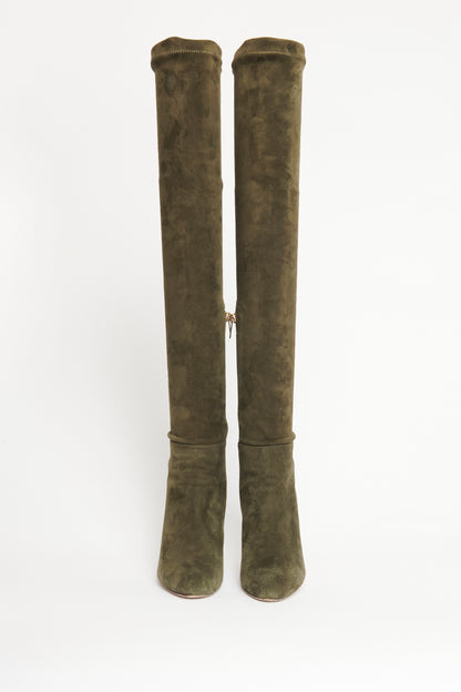 Khaki Green Stretch Suede Preowned Toni Over The Knee Boots