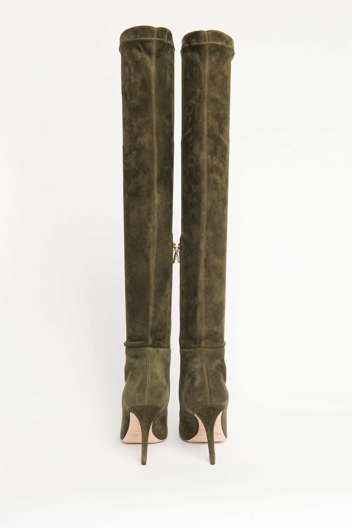 Khaki Green Stretch Suede Preowned Toni Over The Knee Boots