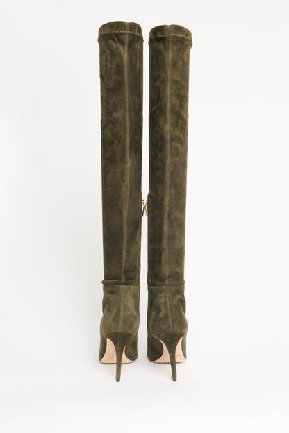 Khaki Green Stretch Suede Preowned Toni Over The Knee Boots