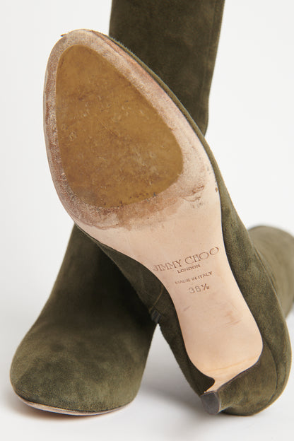 Khaki Green Stretch Suede Preowned Toni Over The Knee Boots