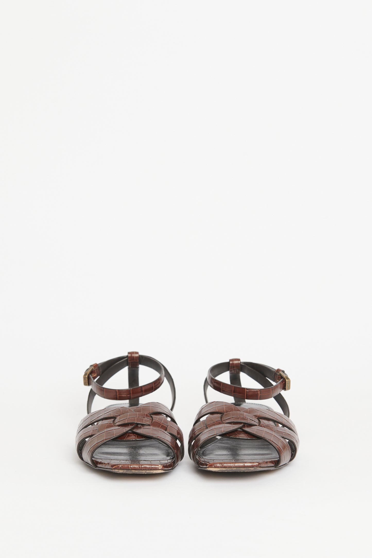 Brown Croc Embossed Preowned Flat Tribute Sandals