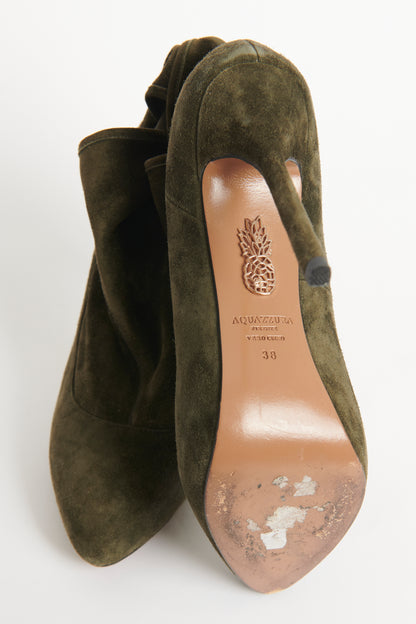 Green Suede Preowned Ankle Boots