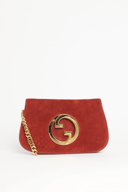 2022 Red Suede Preowned Small Blondie Flap Shoulder Bag