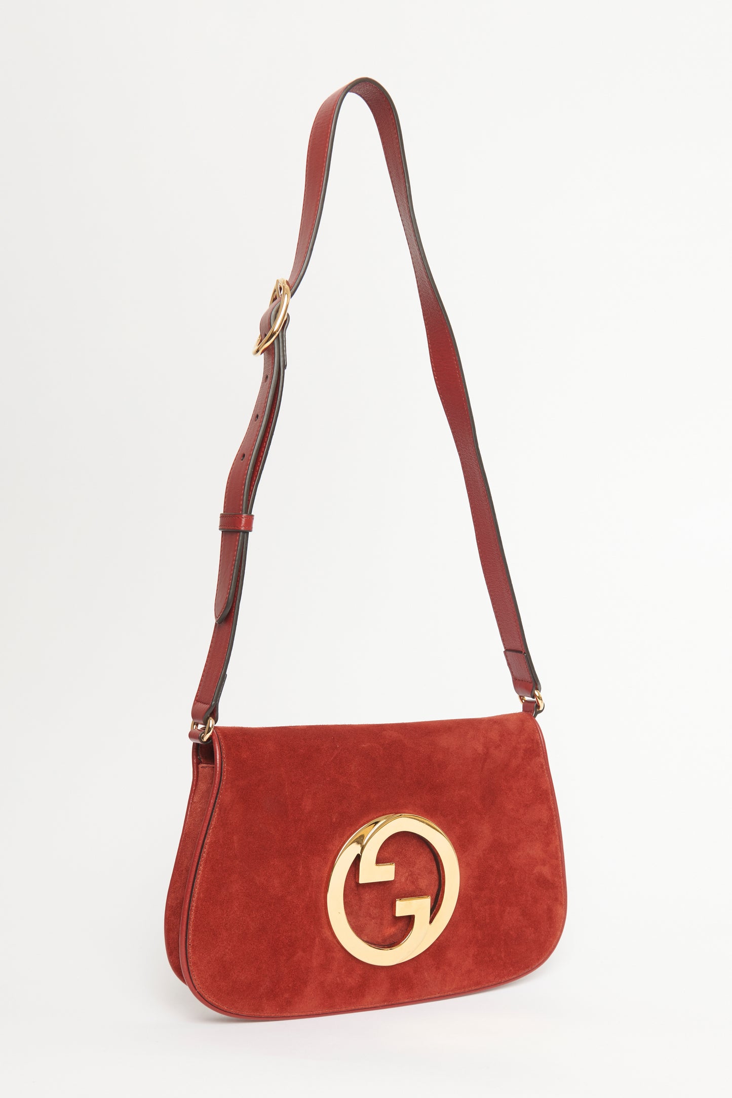 2022 Red Suede Preowned Small Blondie Flap Shoulder Bag