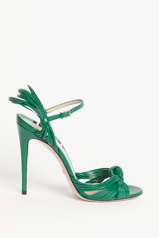 Green Leather Preowned Allie Knotted Sandals