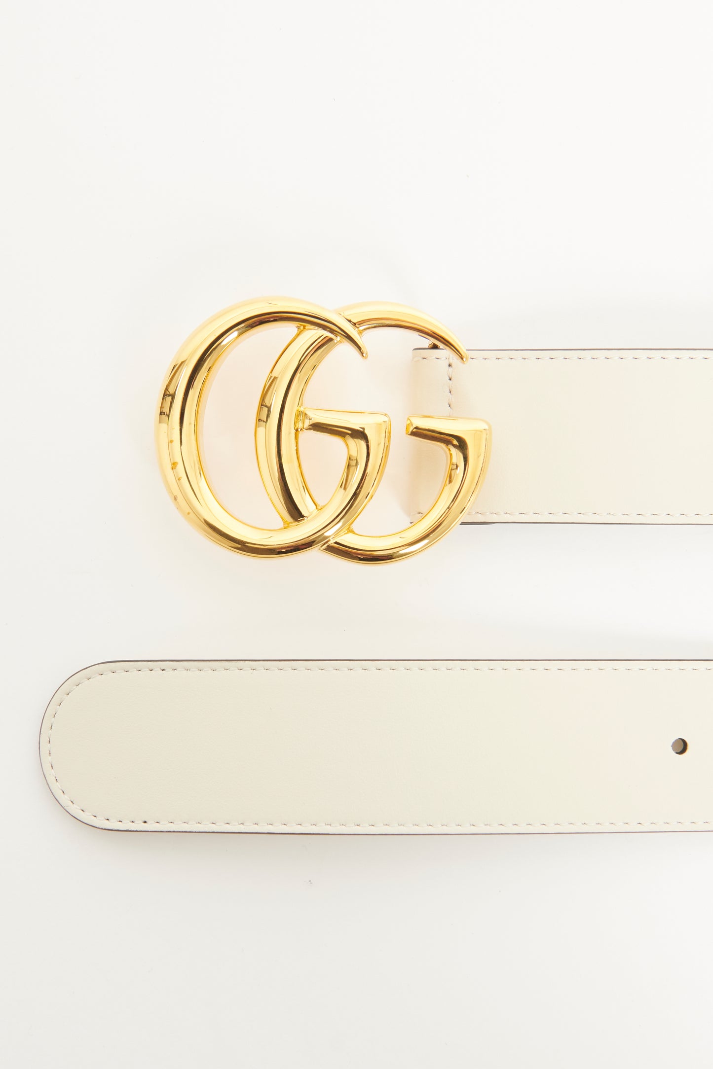 Cream Leather Preowned Marmont GG Wide Belt