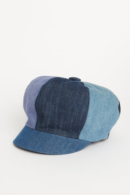 2018 Blue Denim Preowned Patchwork Baker Boy Cap