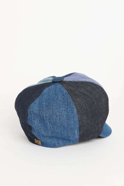 2018 Blue Denim Preowned Patchwork Baker Boy Cap