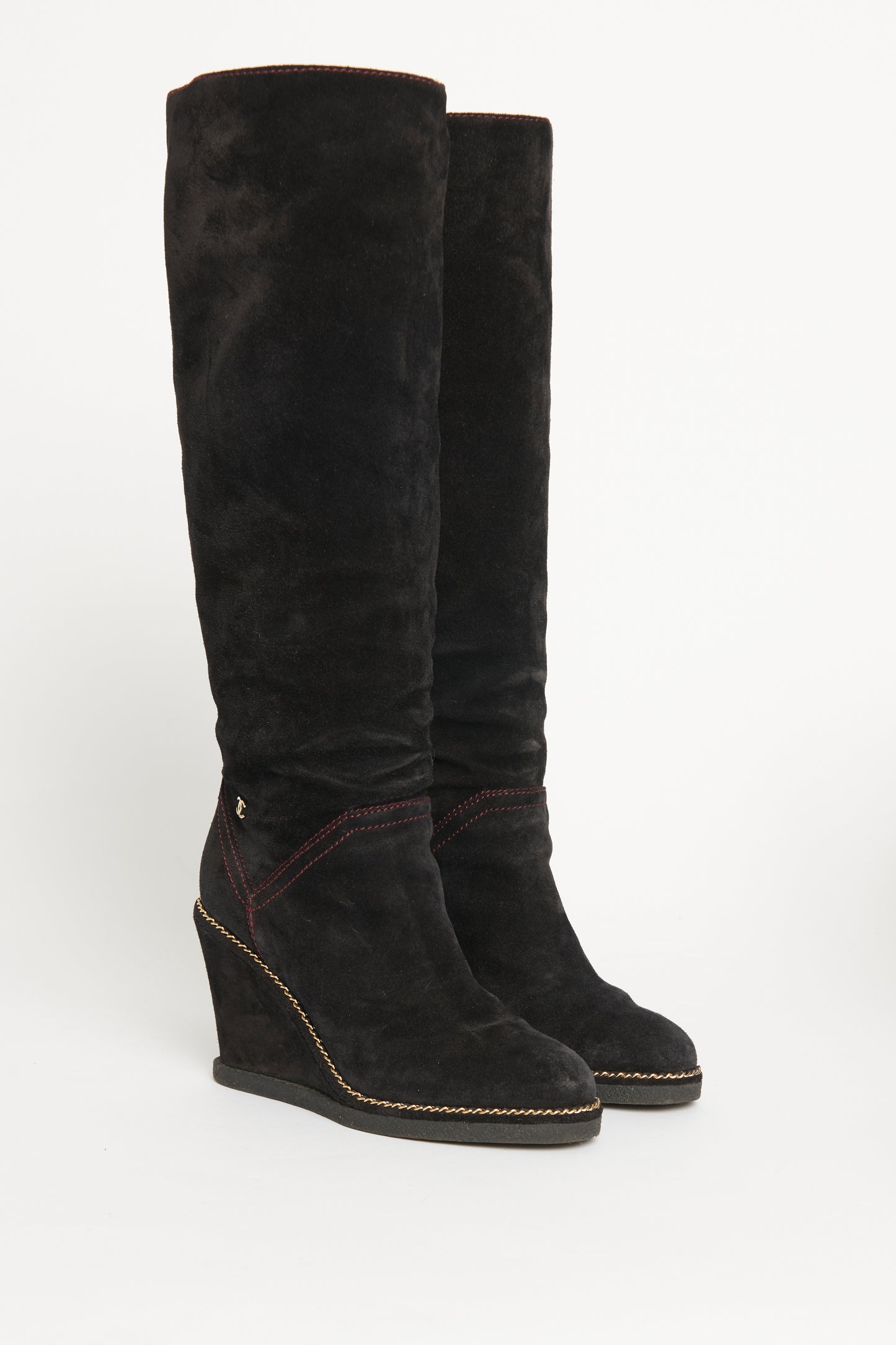 Black Suede Preowned High CC Wedge Boots