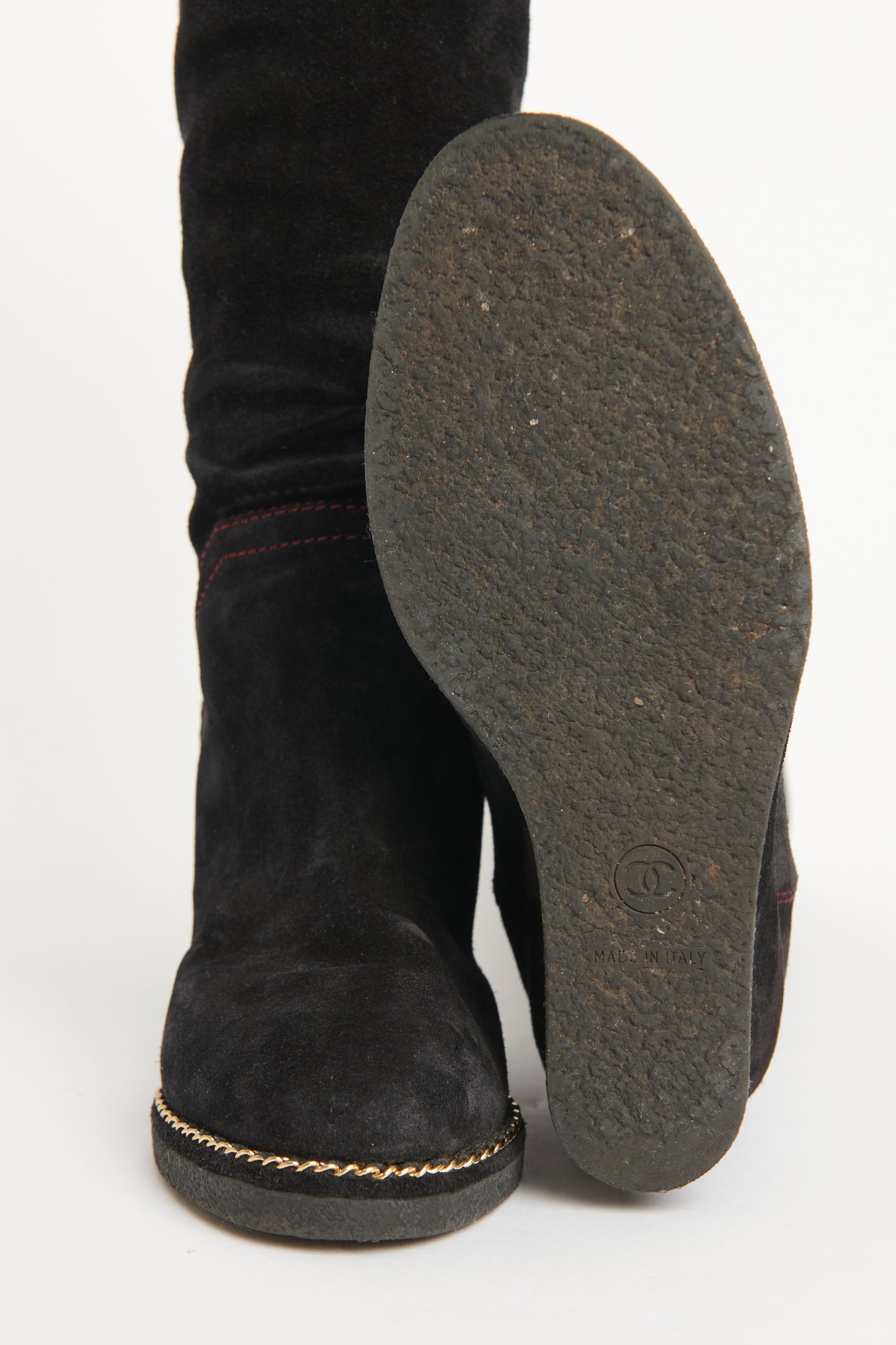 Black Suede Preowned High CC Wedge Boots