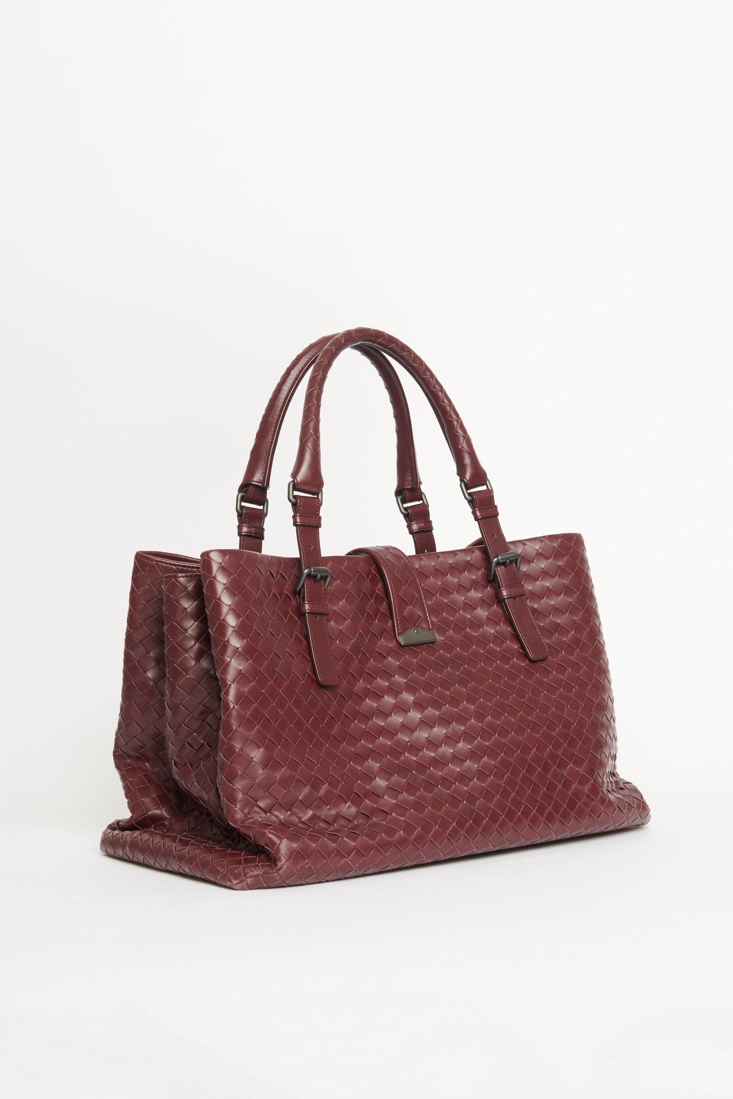 Burgundy Leather Preowned Roma Intrecciato Tophandle Bag