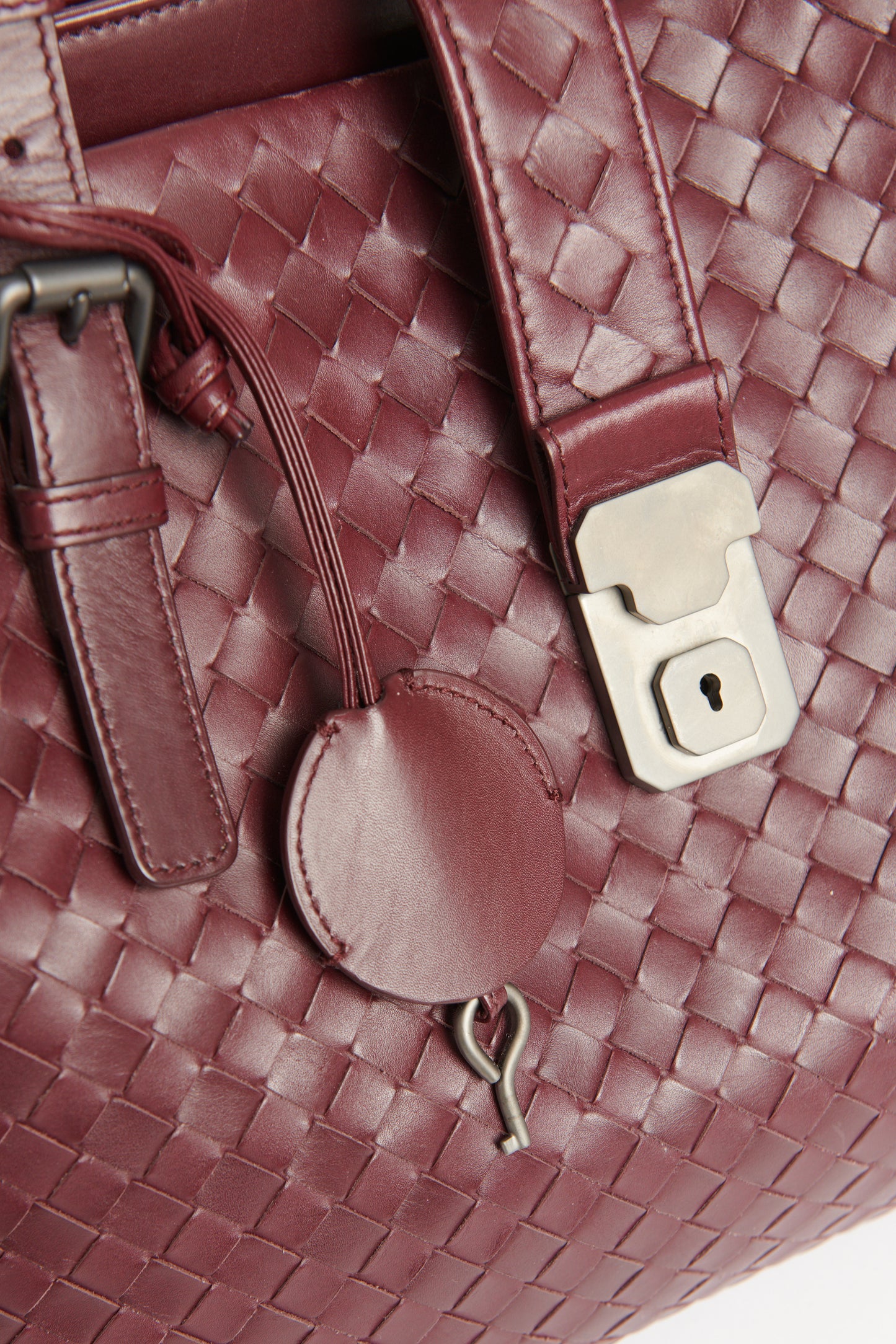 Burgundy Leather Preowned Roma Intrecciato Tophandle Bag