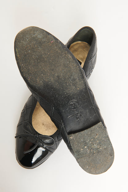 Black Leather Preowned Embroidered CC Ballet Flats