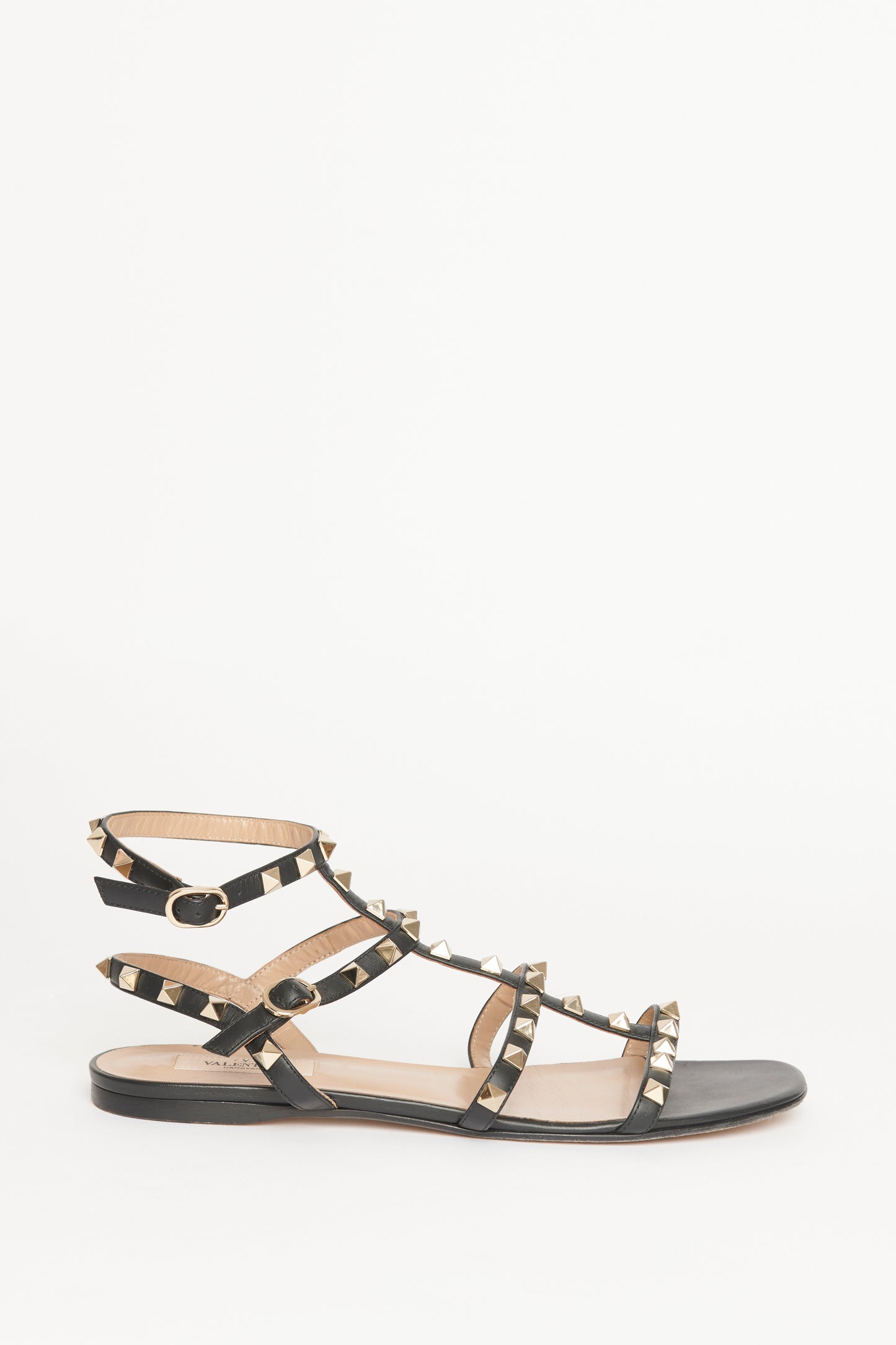 Black Leather Rockstud Gladiator Preowned Sandals