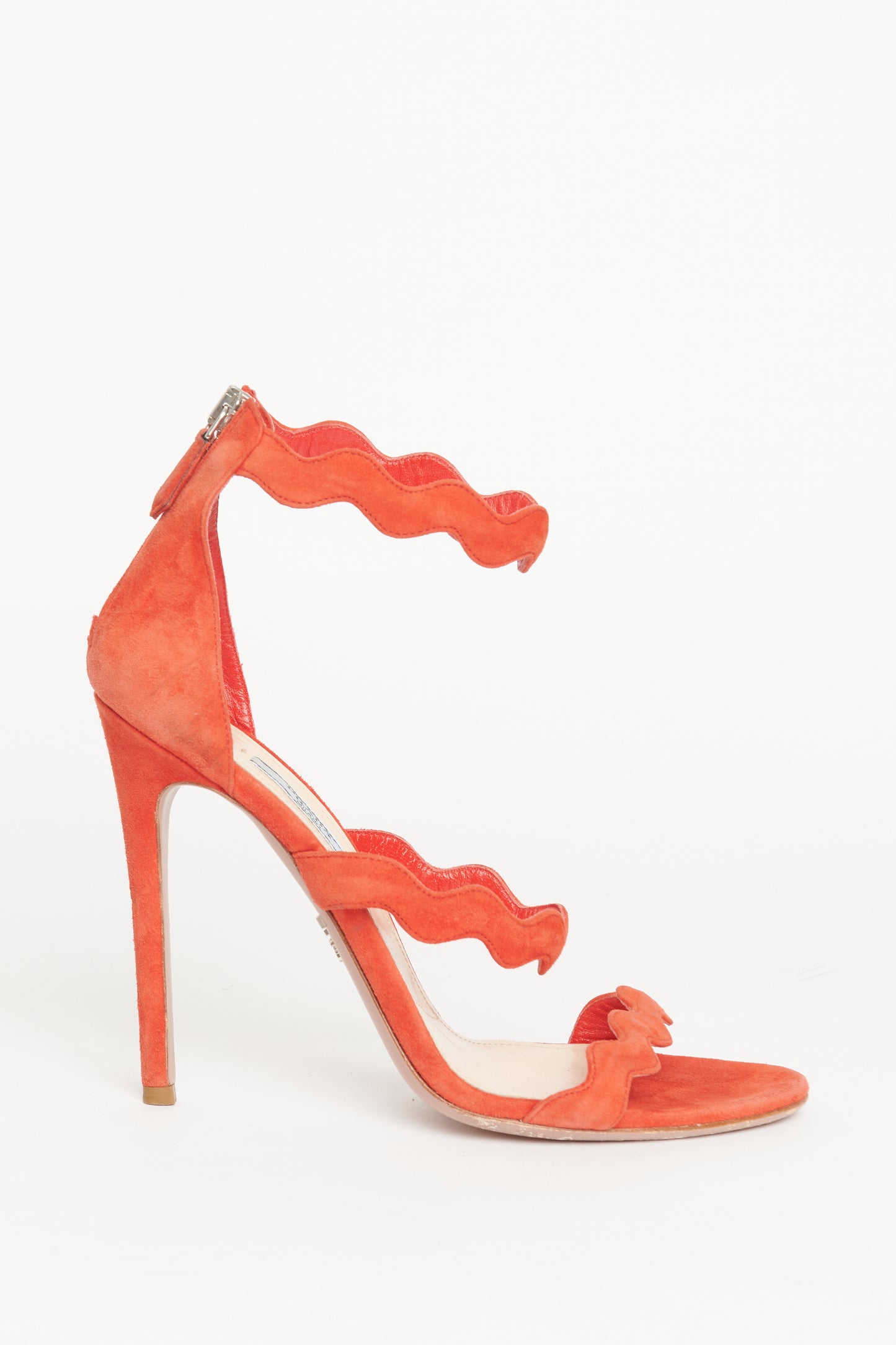 Red Suede Wavy Strap Preowned Heels