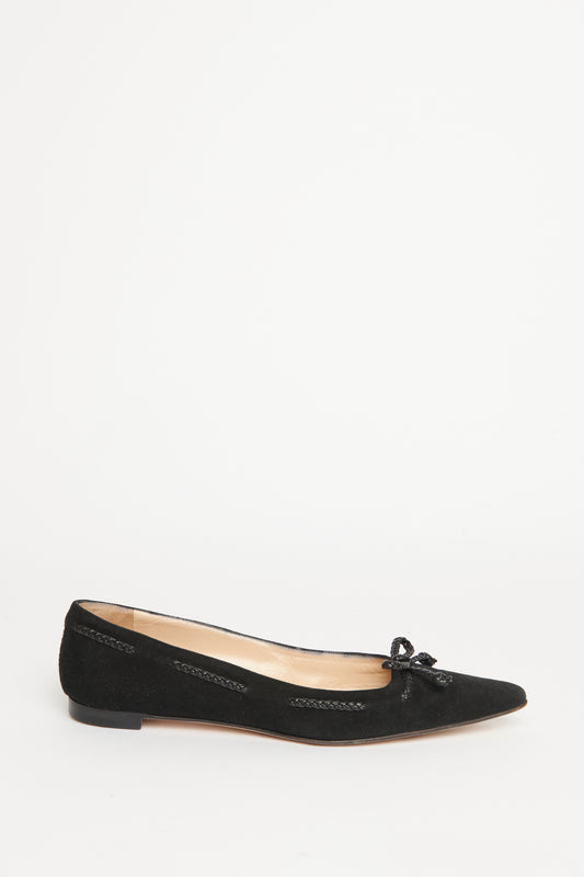 Black Suede Preowned Braided Pointed Toe Flats