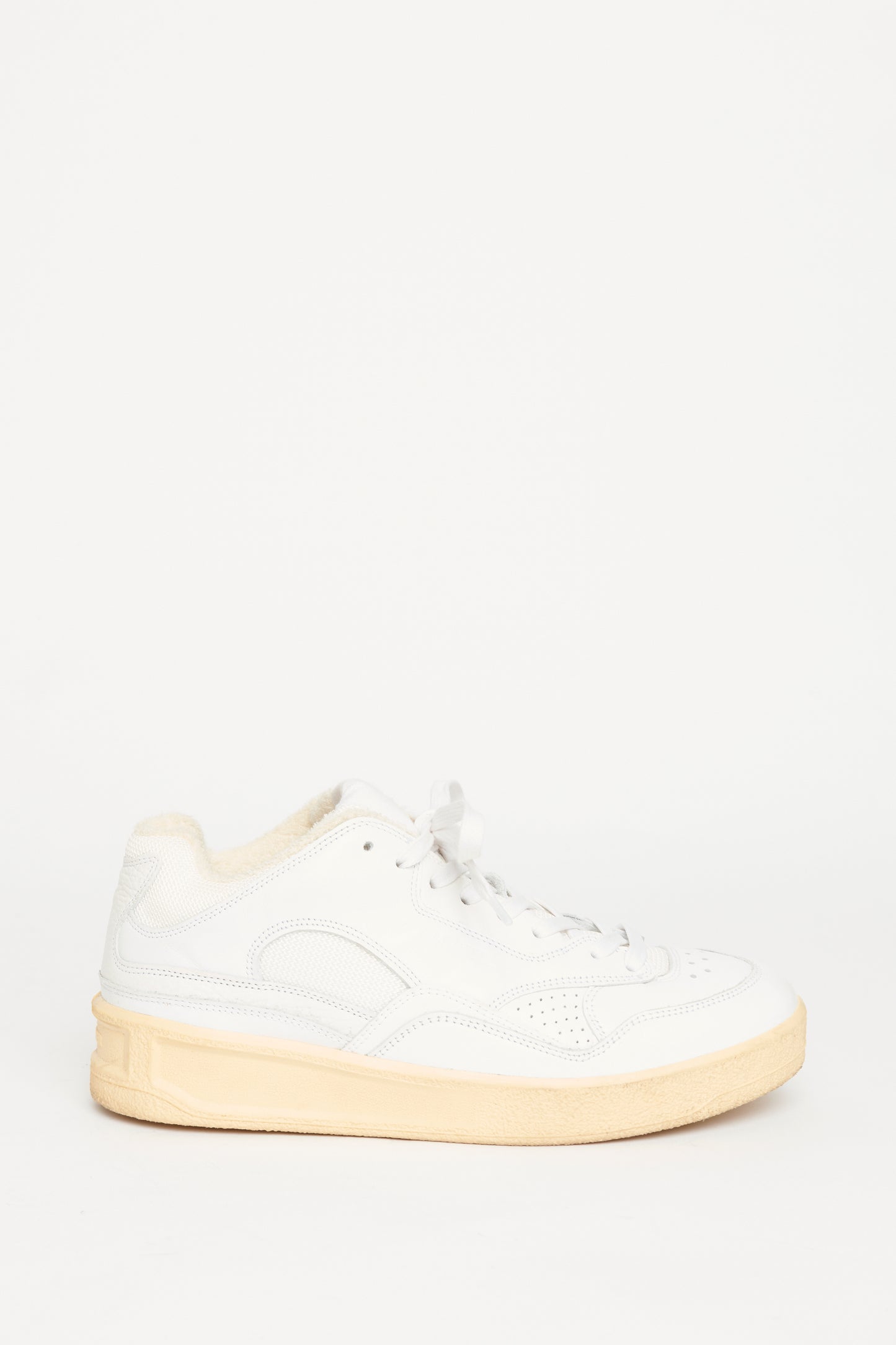 White Leather & Mesh Trim Preowned Sneakers