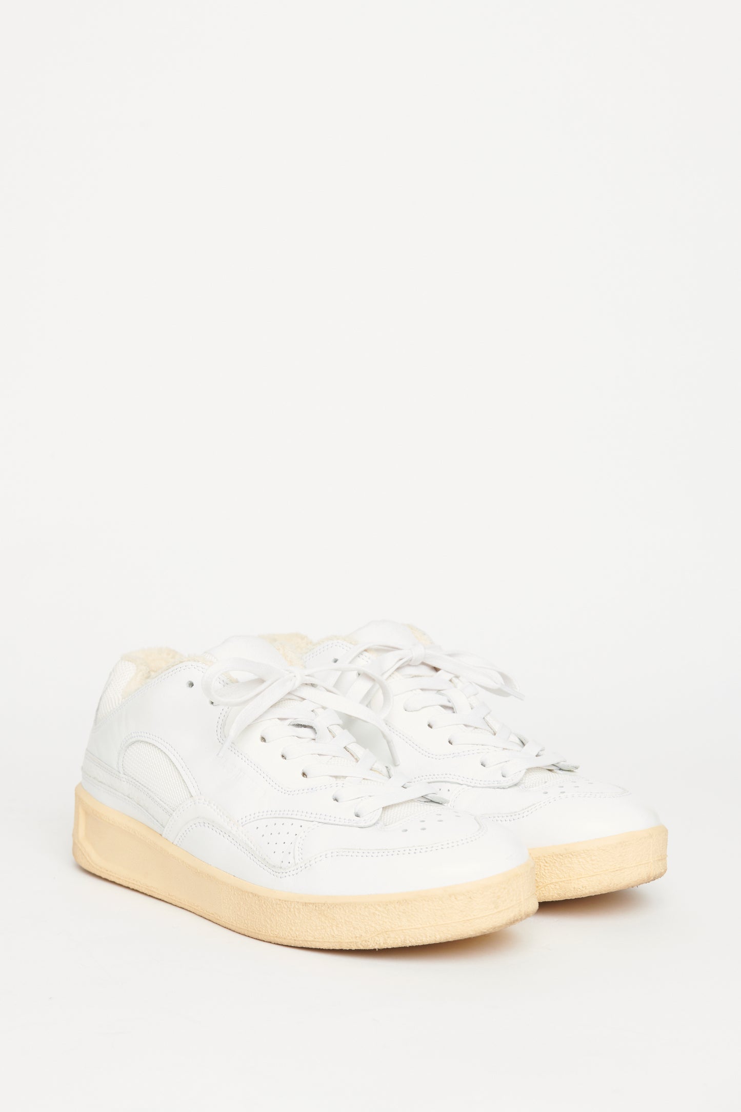 White Leather & Mesh Trim Preowned Sneakers