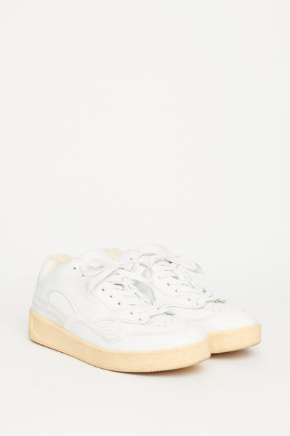 White Leather & Mesh Trim Preowned Sneakers