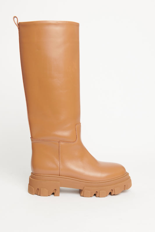 Tan Leather Tubular Preowned Lug Boots