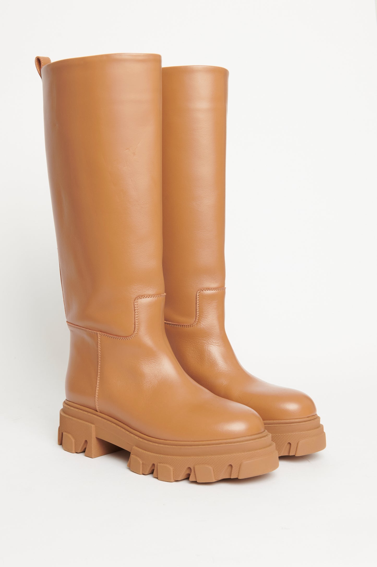 Tan Leather Tubular Preowned Lug Boots