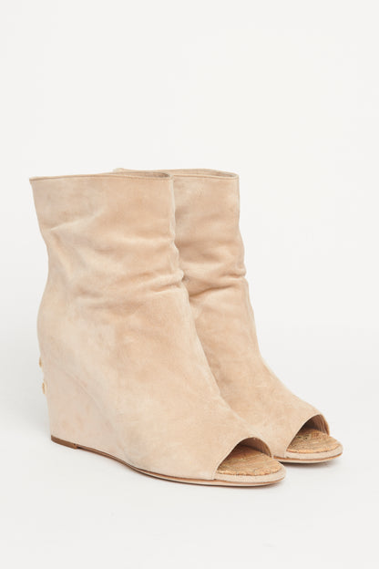 Beige Suede Peep Toe Ankle Preowned Boots