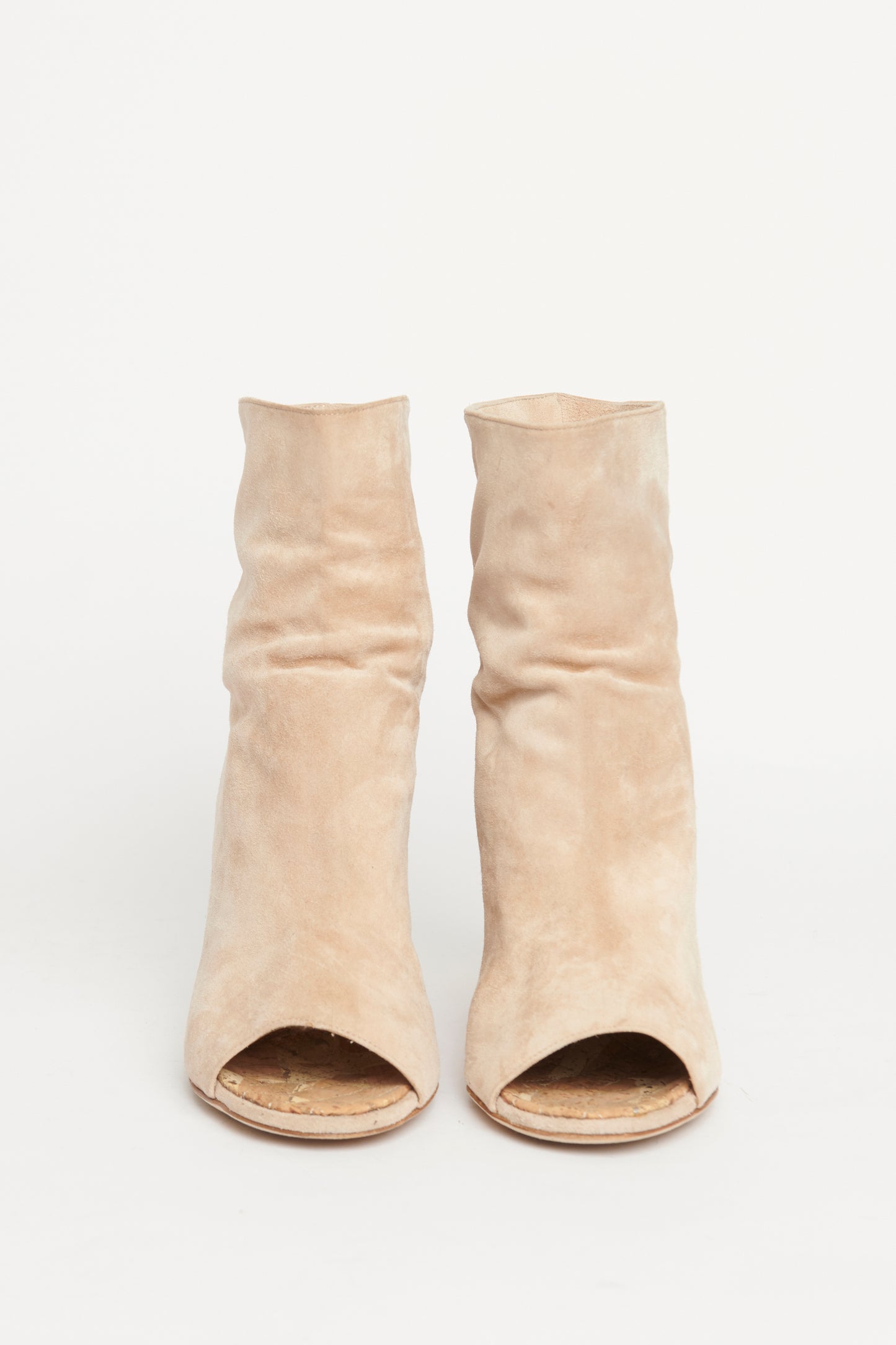 Beige Suede Peep Toe Ankle Preowned Boots