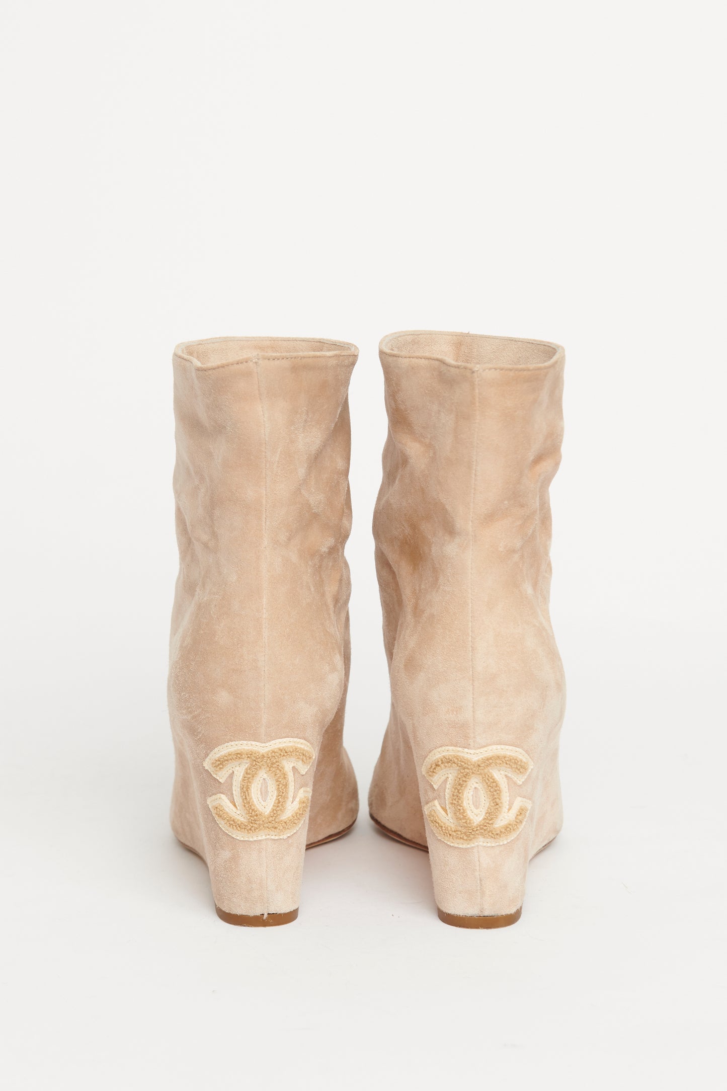 Beige Suede Peep Toe Ankle Preowned Boots