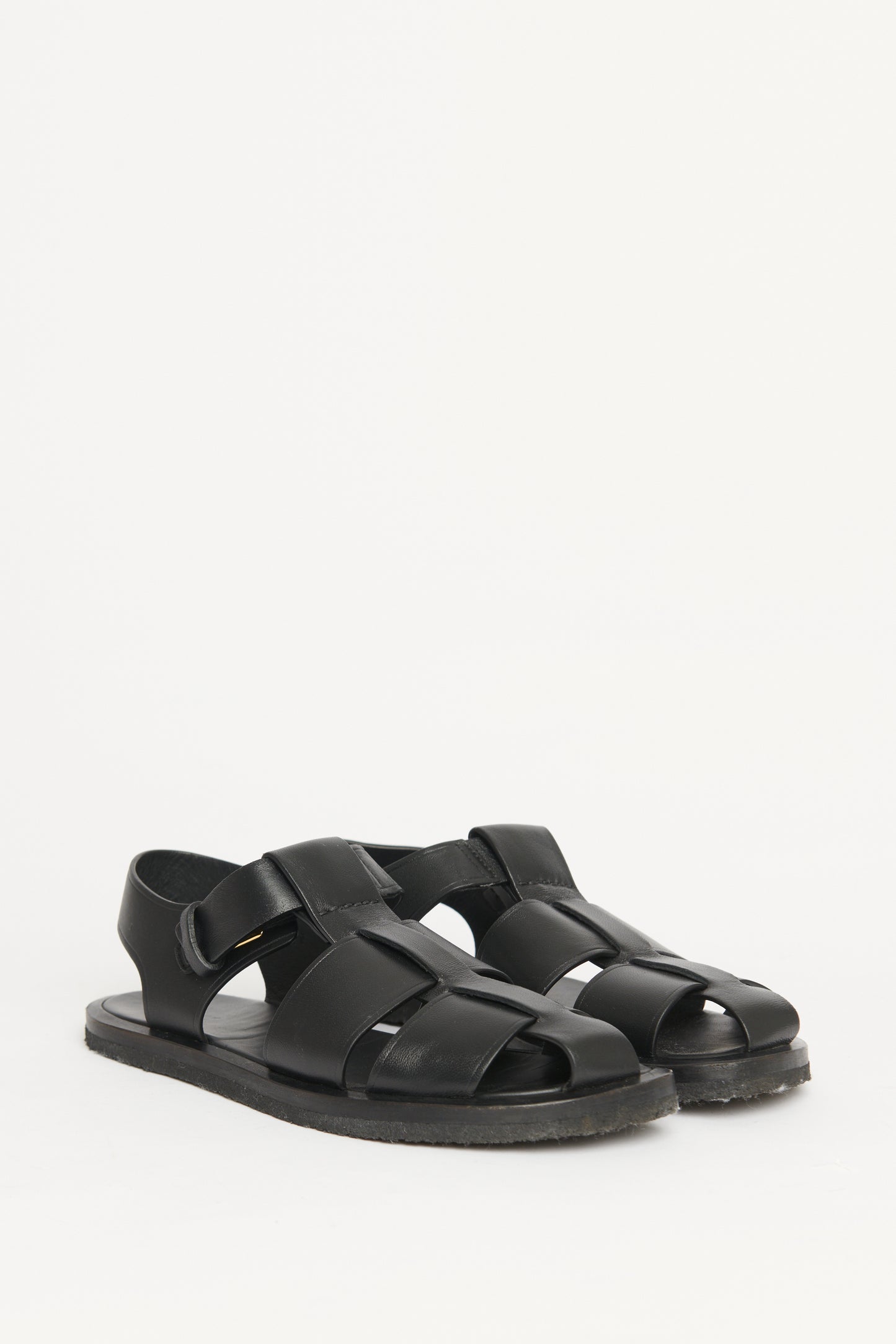 Black Leather Fisherman Preowned Sandals