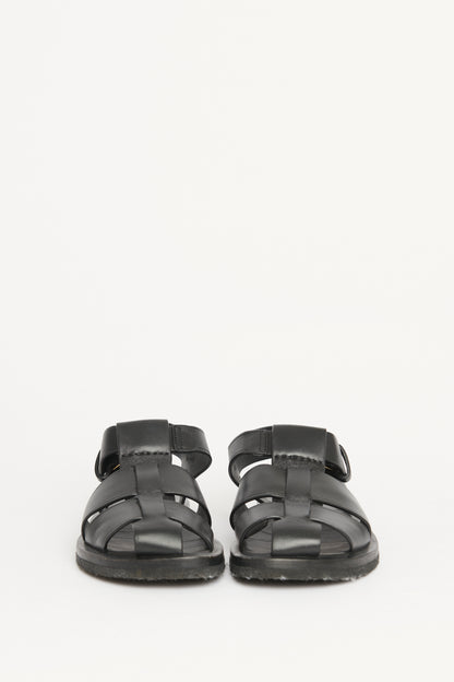 Black Leather Fisherman Preowned Sandals