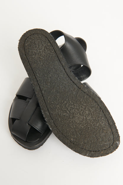 Black Leather Fisherman Preowned Sandals