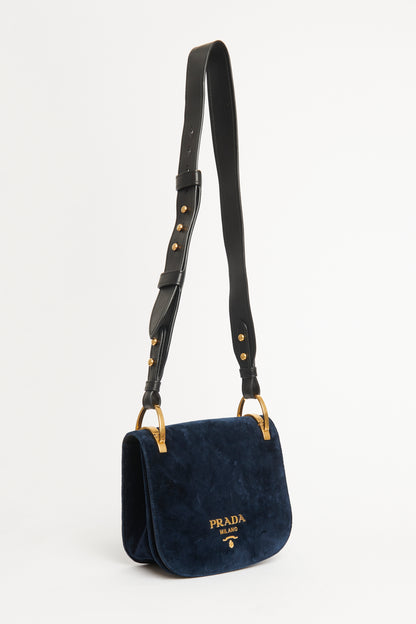 Navy Velvet Pionniere Preowned Saddle Bag