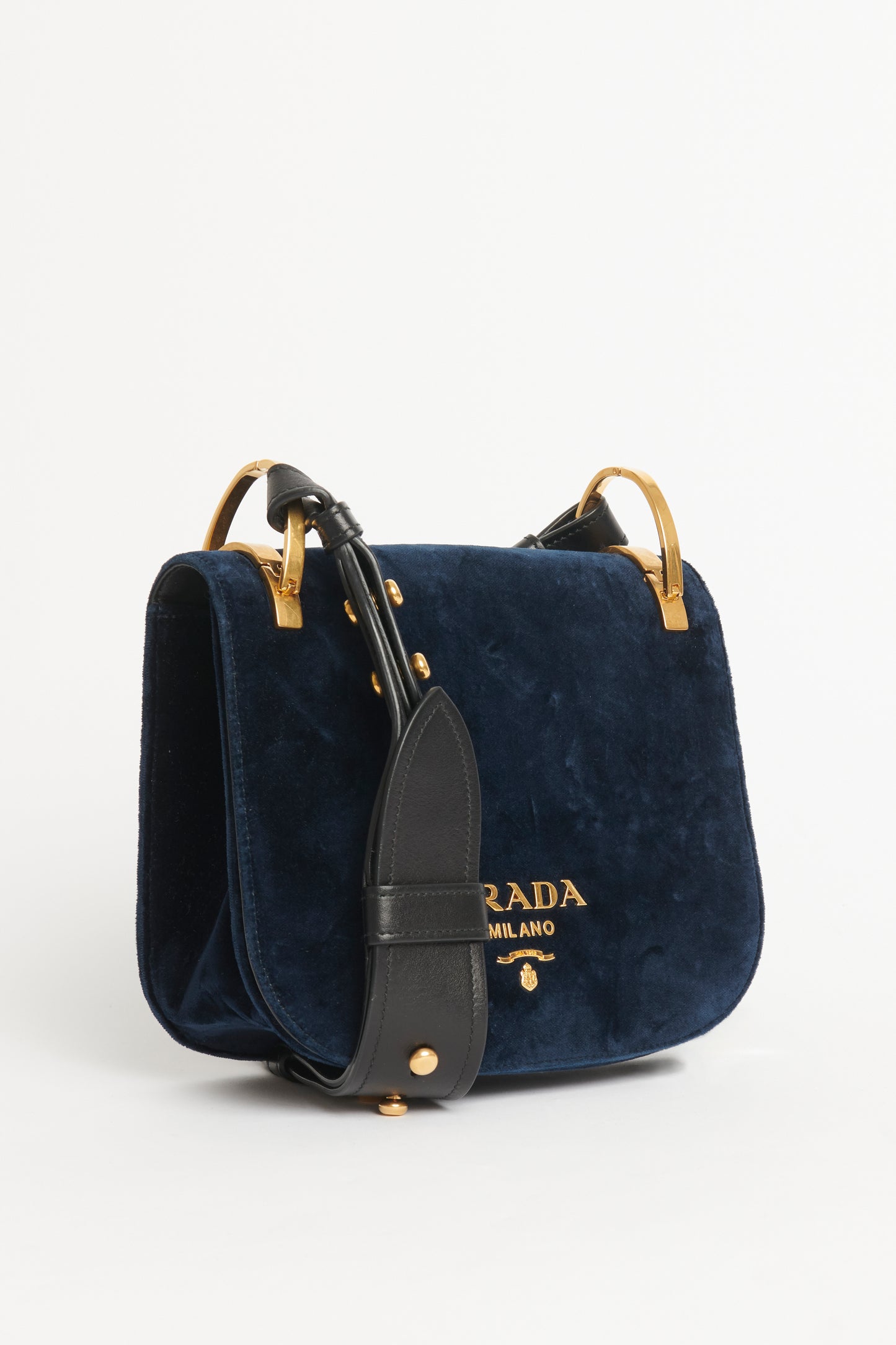 Navy Velvet Pionniere Preowned Saddle Bag