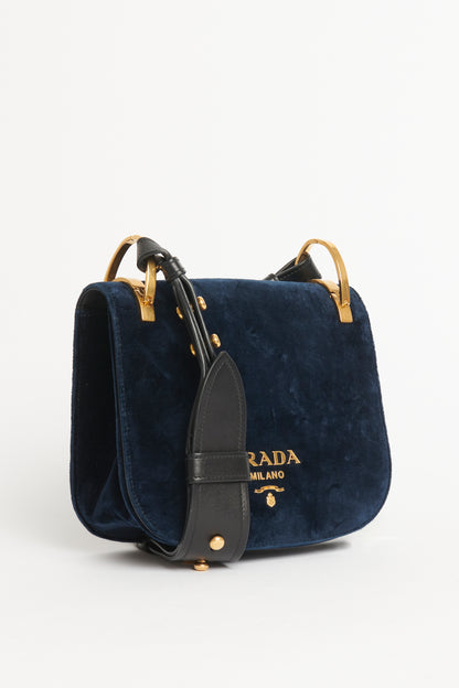 Navy Velvet Pionniere Preowned Saddle Bag