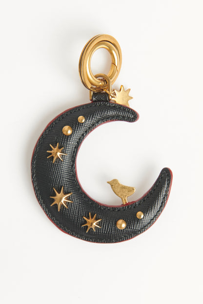 Moon and Stars Leather Preowned Bag Charm