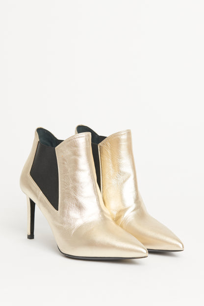 Gold Leather Preowned Ankle Boots