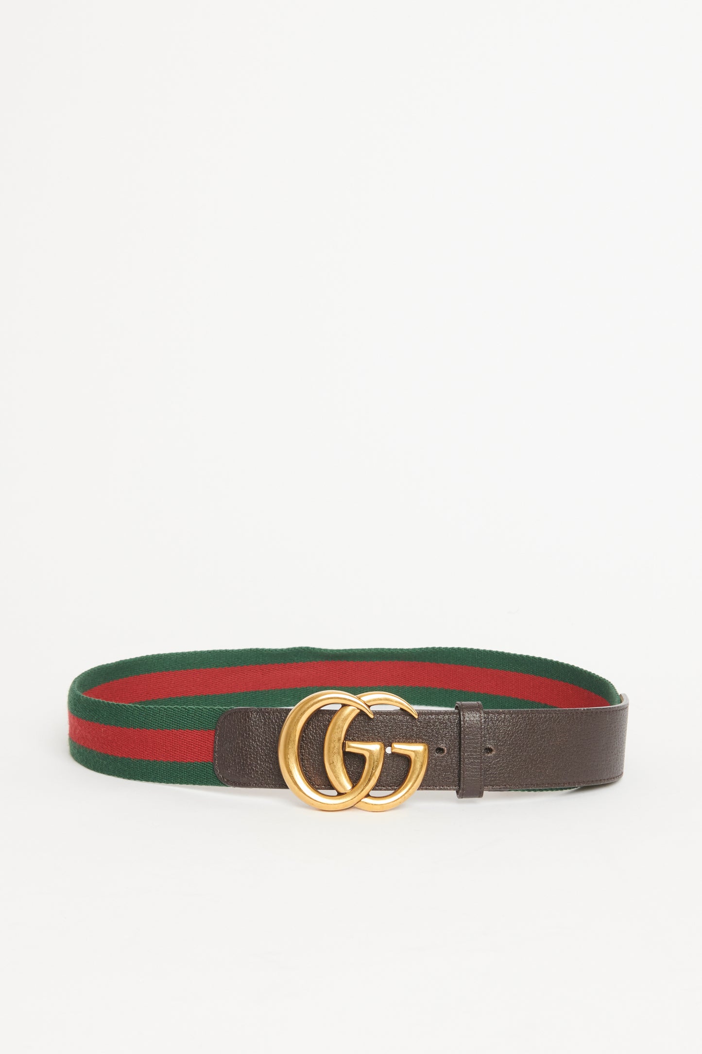 Fabric and Leather Web GG Preowned Marmount Buckle Belt