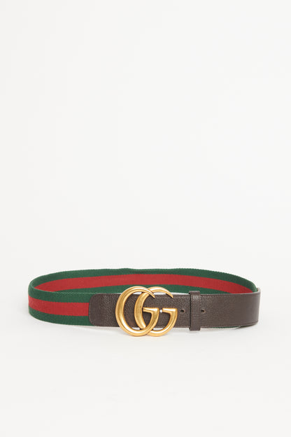 Fabric and Leather Web GG Preowned Marmount Buckle Belt