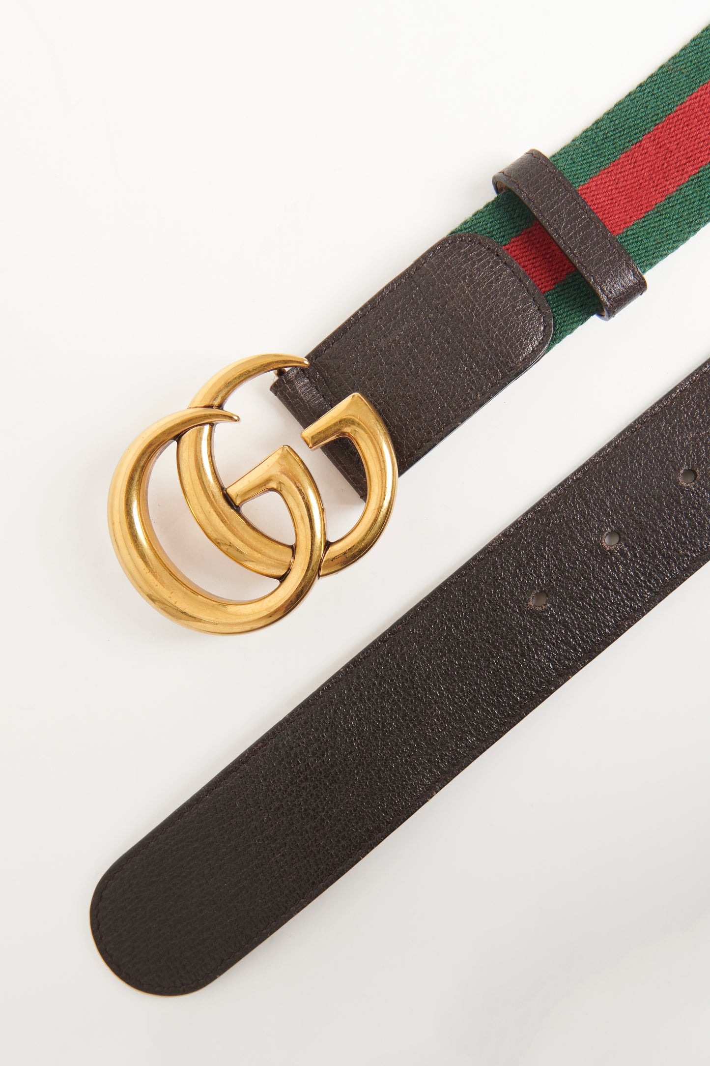 Fabric and Leather Web GG Preowned Marmount Buckle Belt