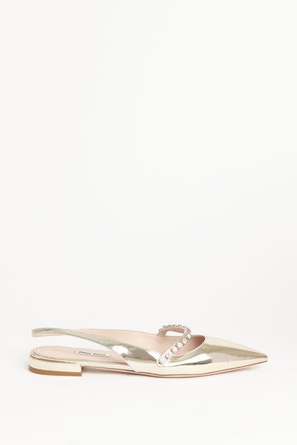 Leather Crystal Embellished Slingback Preowned Flats