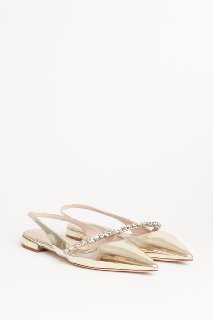 Leather Crystal Embellished Slingback Preowned Flats