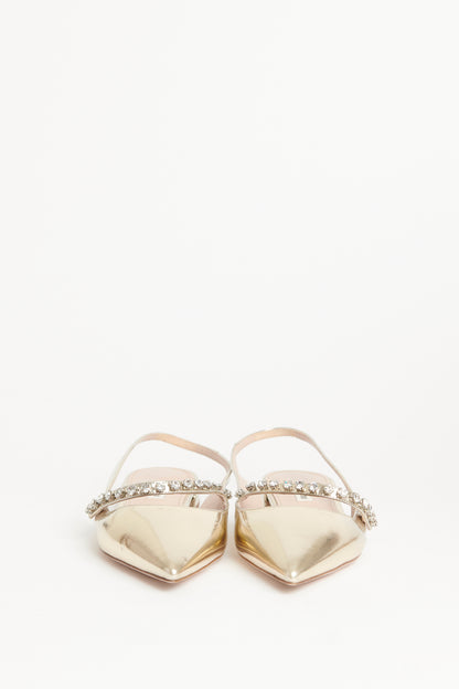 Leather Crystal Embellished Slingback Preowned Flats