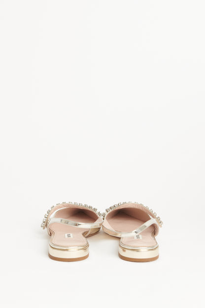 Leather Crystal Embellished Slingback Preowned Flats