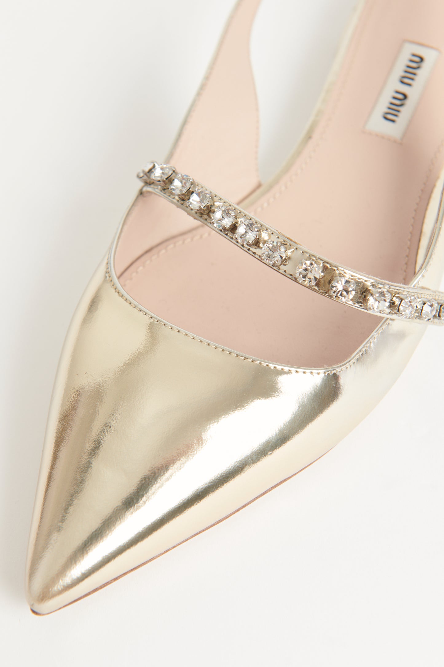 Leather Crystal Embellished Slingback Preowned Flats