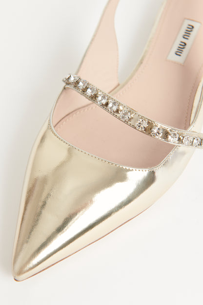 Leather Crystal Embellished Slingback Preowned Flats