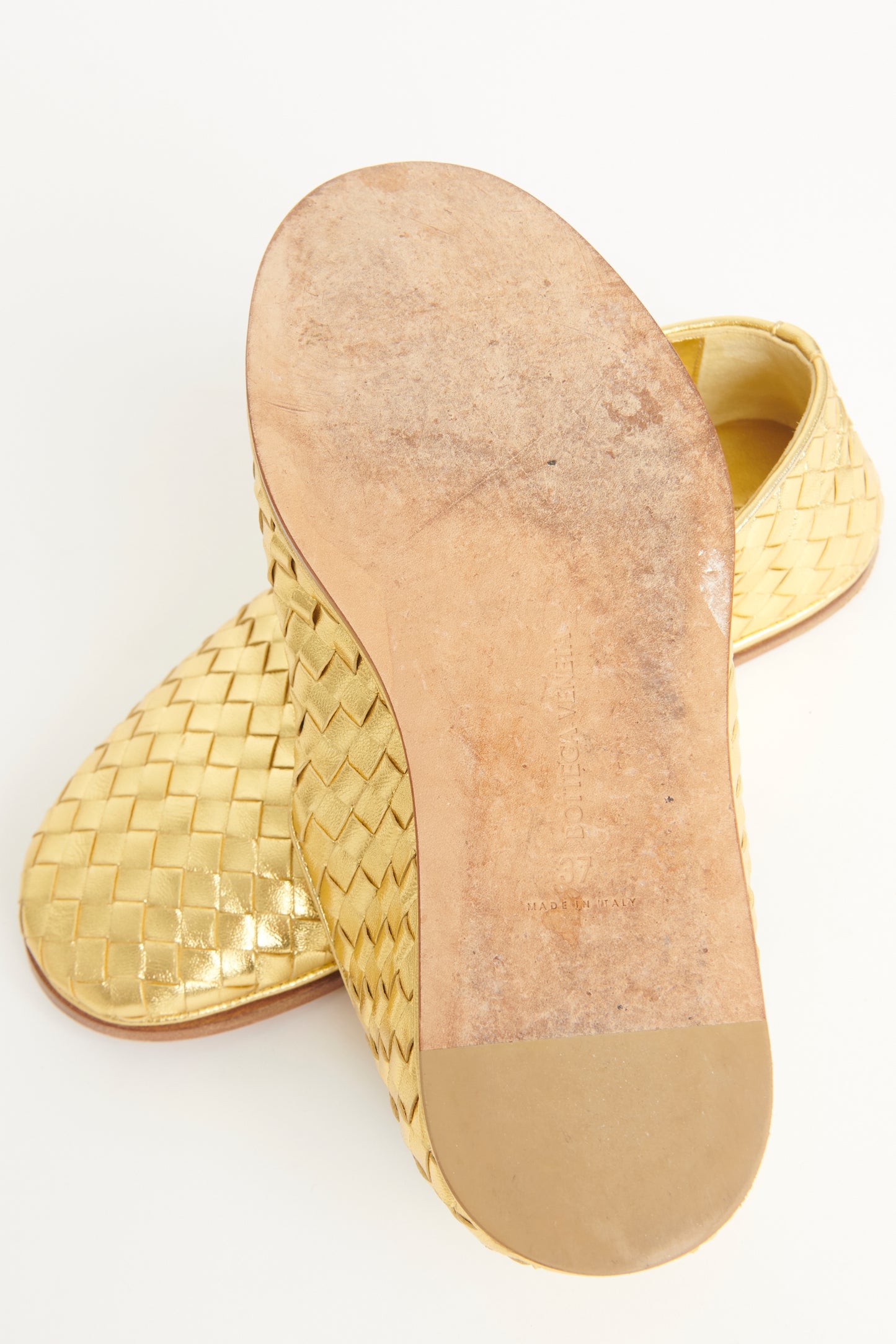 Gold Sunday Intrecciato Preowned Slipper