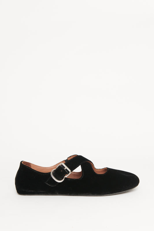 Ebony Velvet Preowned Criss Cross Ballet Flats